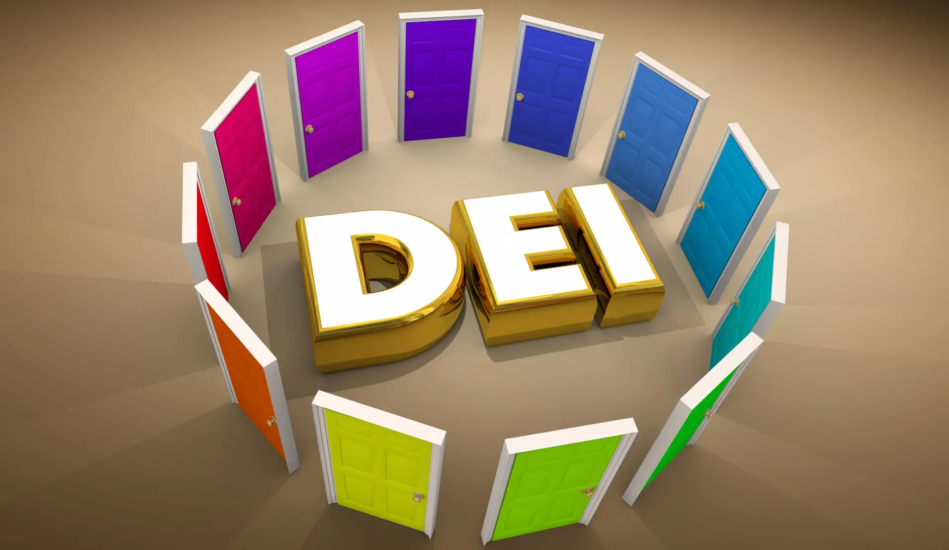 DEI Diversity Equity Inclusion Doors to Opportunities Fair Treatment Equality 3d Illustration